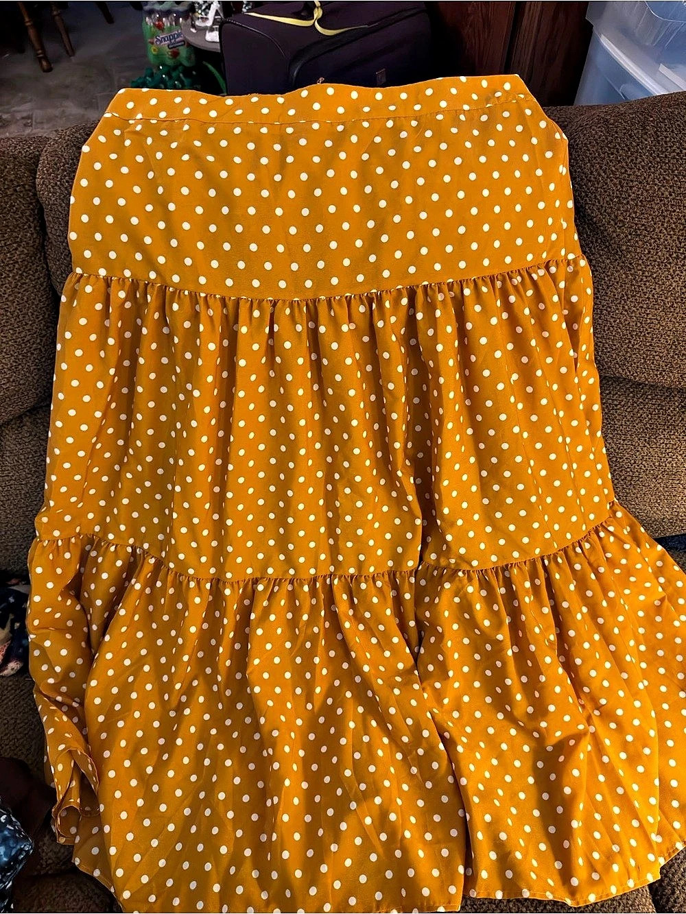 Polka Dot Tiered Maxi Skirt in mustard & White